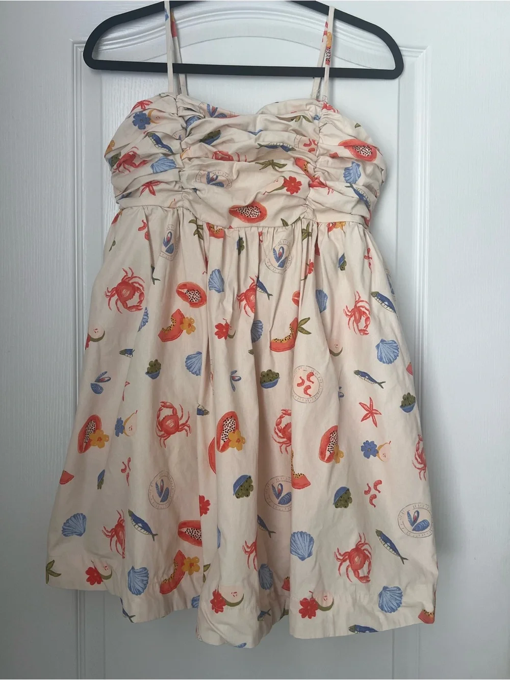 Free Assembly Cream Beach-Print Mini Sundress with Spaghetti Straps
